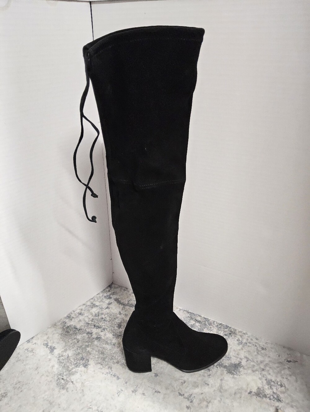 Customer Return Size 7 Stuart Weitzman Black Over-the-Knee Heeled Boots - Picture 8 of 9